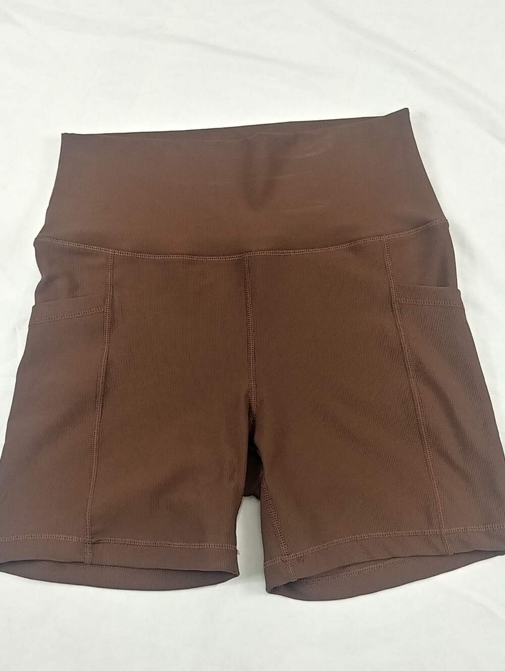 catherine malandrino Bike Shorts Women XL Brown Rib Knit Hip Pocket Athleisure